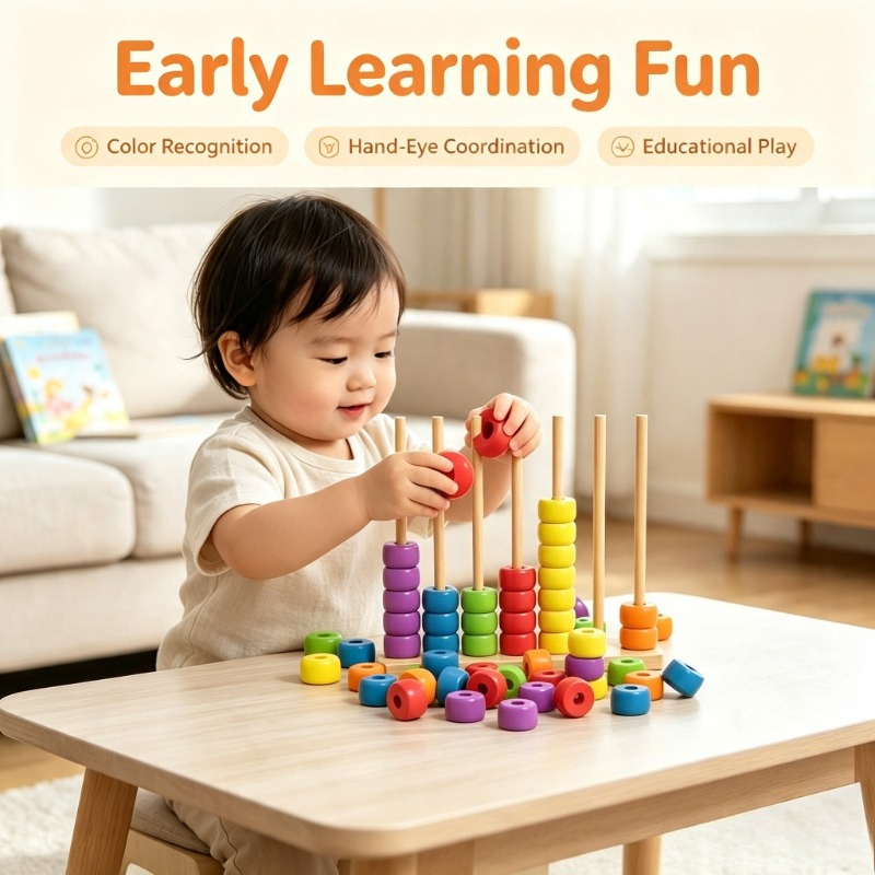 1 set Wooden Bead Stringing Ga - مراجعة Kids Educational Game 2 وسعره